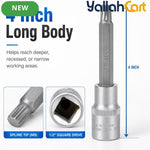 M9 Spline Bit Socket 1/2 Inch Drive (Silver) - 4 Inch Long CR-V Metal Triple Square Socket Tool for Ratchet, Car Repair & Workshop Maintenance