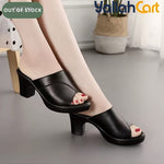Women's High Heel Slide Sandals – Chunky Heel, Cushioned Sole, Thick Platform