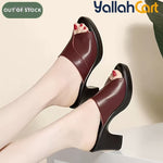 Women's High Heel Slide Sandals – Chunky Heel, Cushioned Sole, Thick Platform