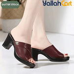 Women's High Heel Slide Sandals – Chunky Heel, Cushioned Sole, Thick Platform