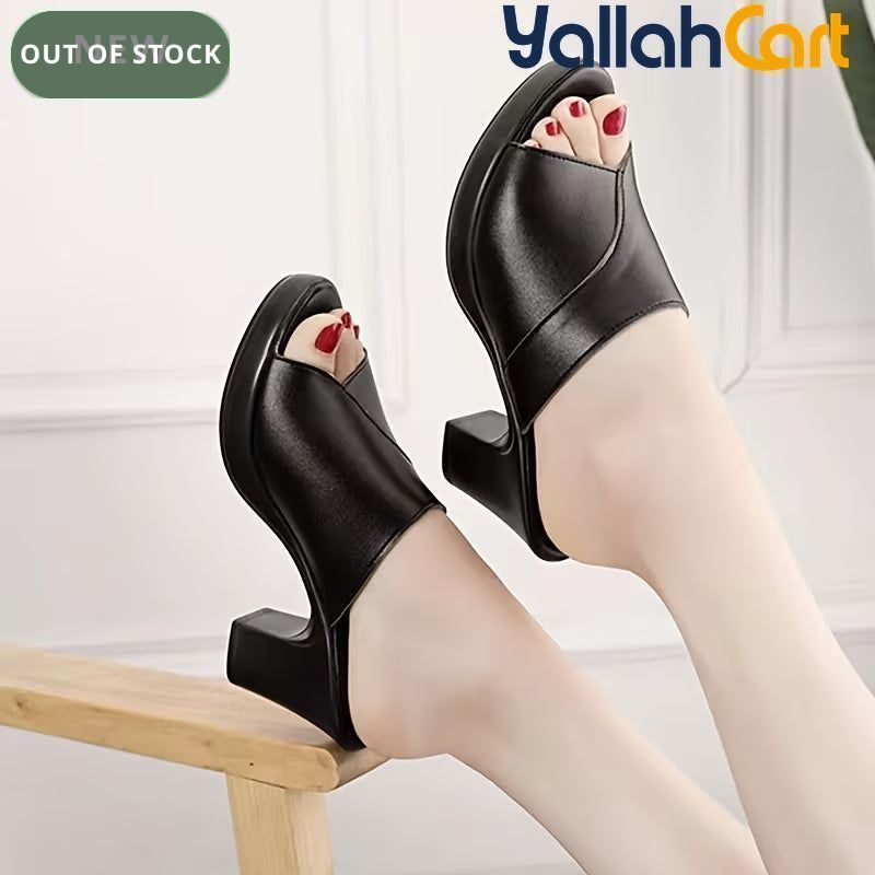 Women's High Heel Slide Sandals – Chunky Heel, Cushioned Sole, Thick Platform