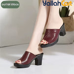 Women's High Heel Slide Sandals – Chunky Heel, Cushioned Sole, Thick Platform