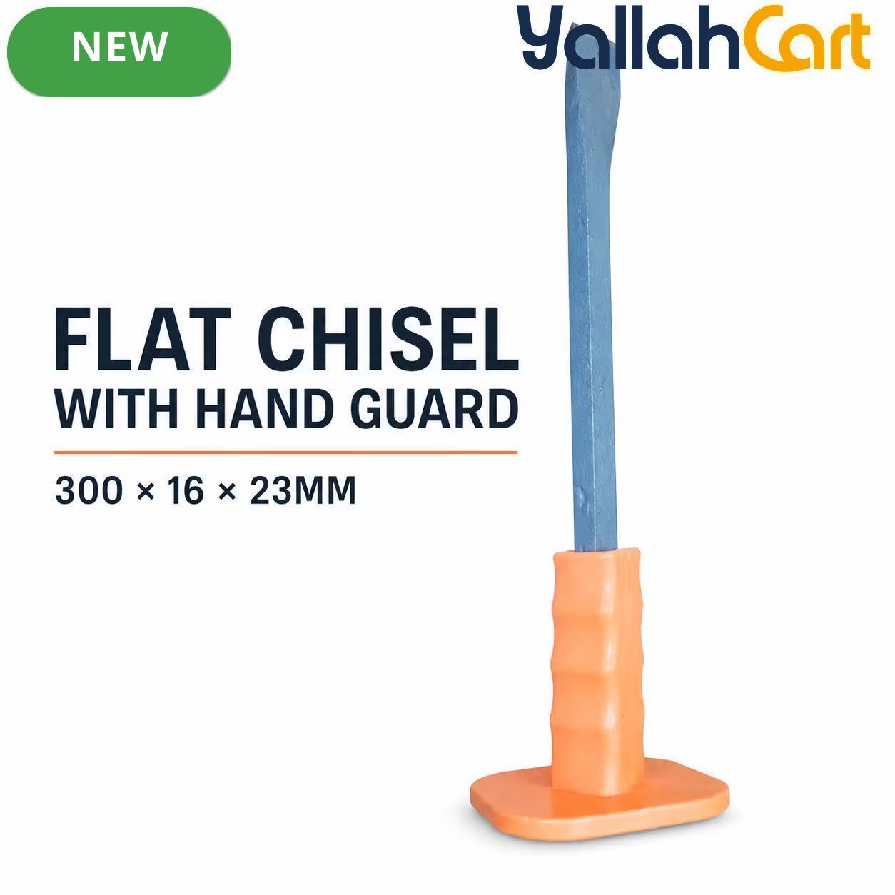 300mm Flat Masonry Chisel with Hand Guard (Gray) - 16 x 23mm Reinforced Hand Chisel for Concrete, Brick & Wall Work