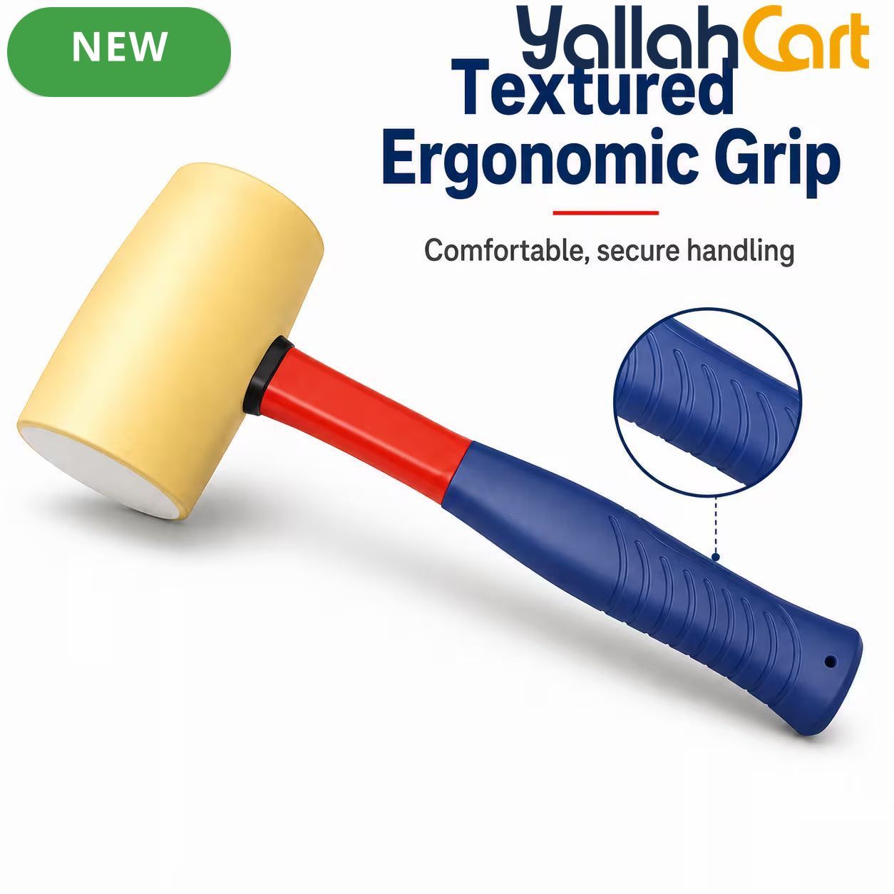 Heavy-Duty Rubber Mallet Hammer – Black, Non-Marking Soft Face, Fiberglass Handle for Tiling, Flooring & DIY Repairs