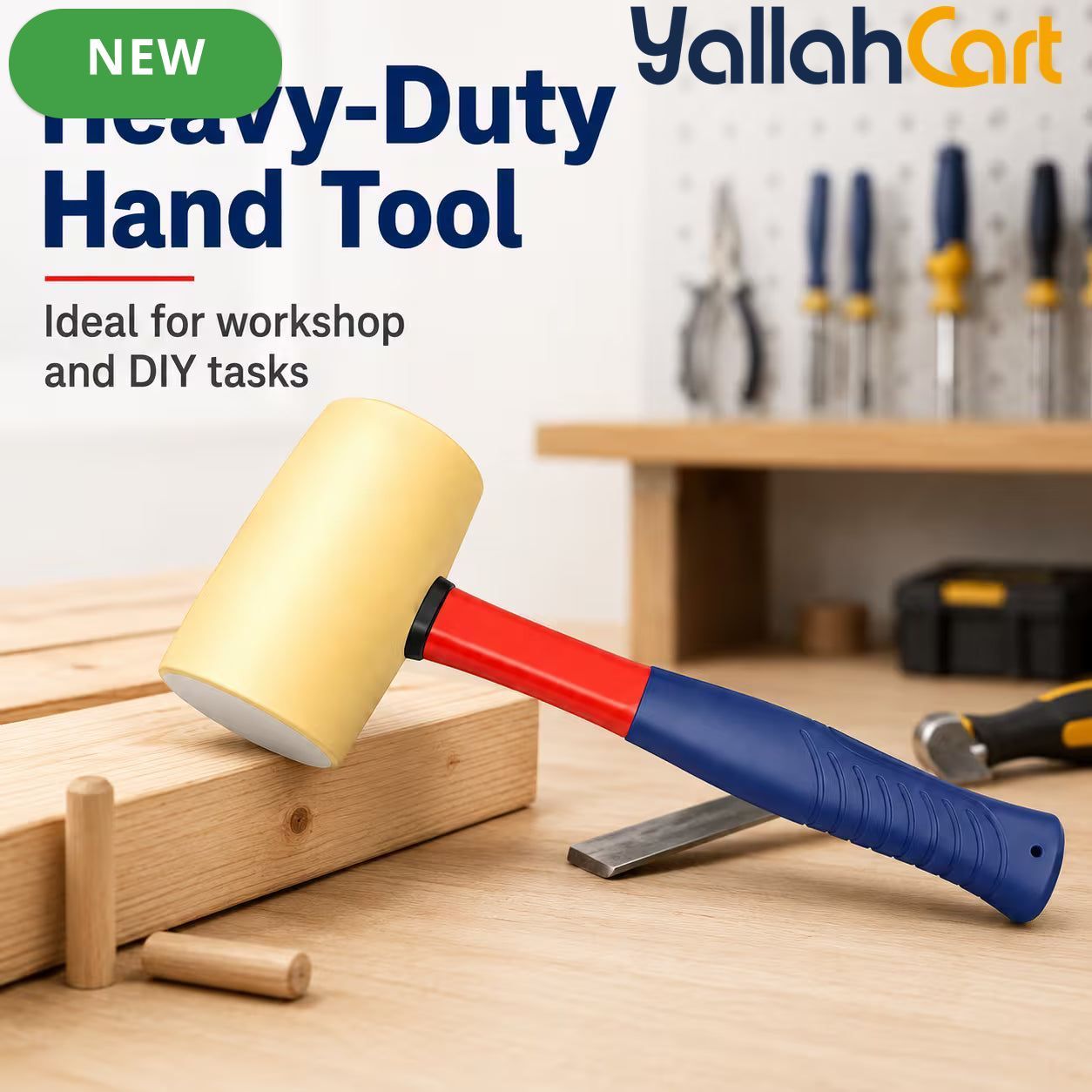 Heavy-Duty Rubber Mallet Hammer – Black, Non-Marking Soft Face, Fiberglass Handle for Tiling, Flooring & DIY Repairs