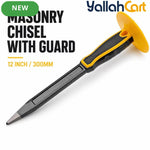 12-Inch 300mm Point Chisel – Black & Red, Masonry Concrete Chisel with Hand Guard & Protective Grip for Brick, Stone, Tile & DIY