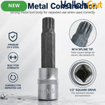 M14 Spline Bit Socket – Silver, 1/2-Inch Drive, 4-Inch Long CR-V Triple Square Socket for Ratchet, Automotive Repair & DIY