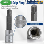 M14 Spline Bit Socket – Silver, 1/2-Inch Drive, 4-Inch Long CR-V Triple Square Socket for Ratchet, Automotive Repair & DIY