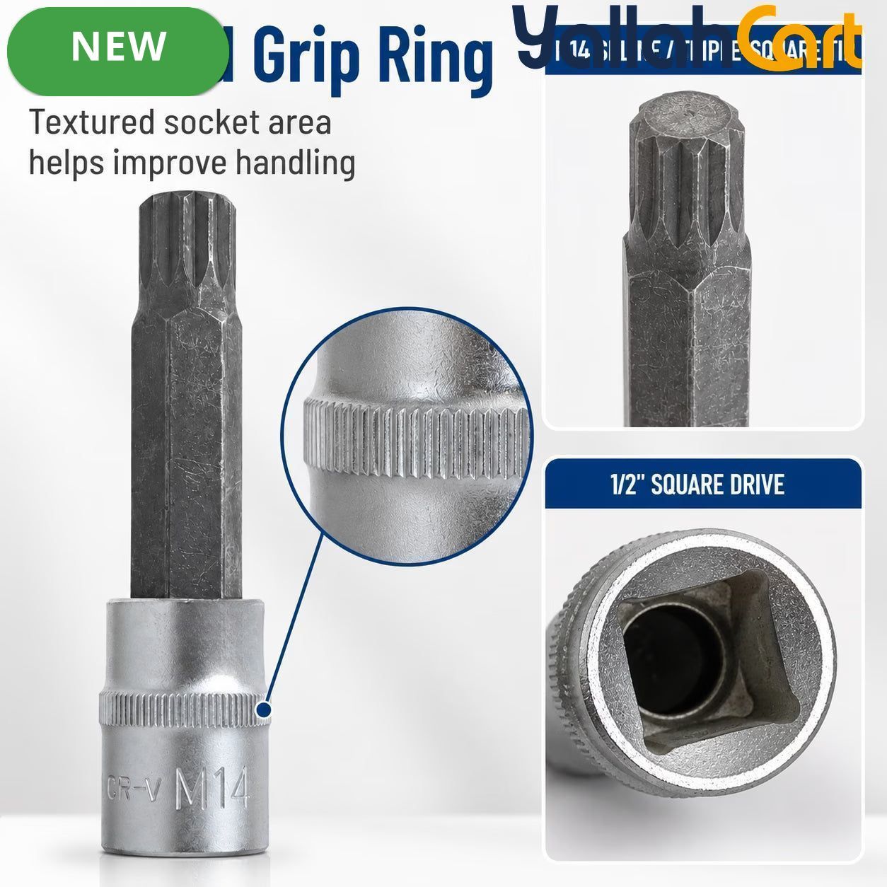 M14 Spline Bit Socket – Silver, 1/2-Inch Drive, 4-Inch Long CR-V Triple Square Socket for Ratchet, Automotive Repair & DIY