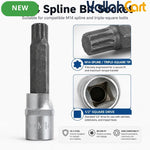M14 Spline Bit Socket – Silver, 1/2-Inch Drive, 4-Inch Long CR-V Triple Square Socket for Ratchet, Automotive Repair & DIY