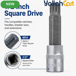 M14 Spline Bit Socket – Silver, 1/2-Inch Drive, 4-Inch Long CR-V Triple Square Socket for Ratchet, Automotive Repair & DIY