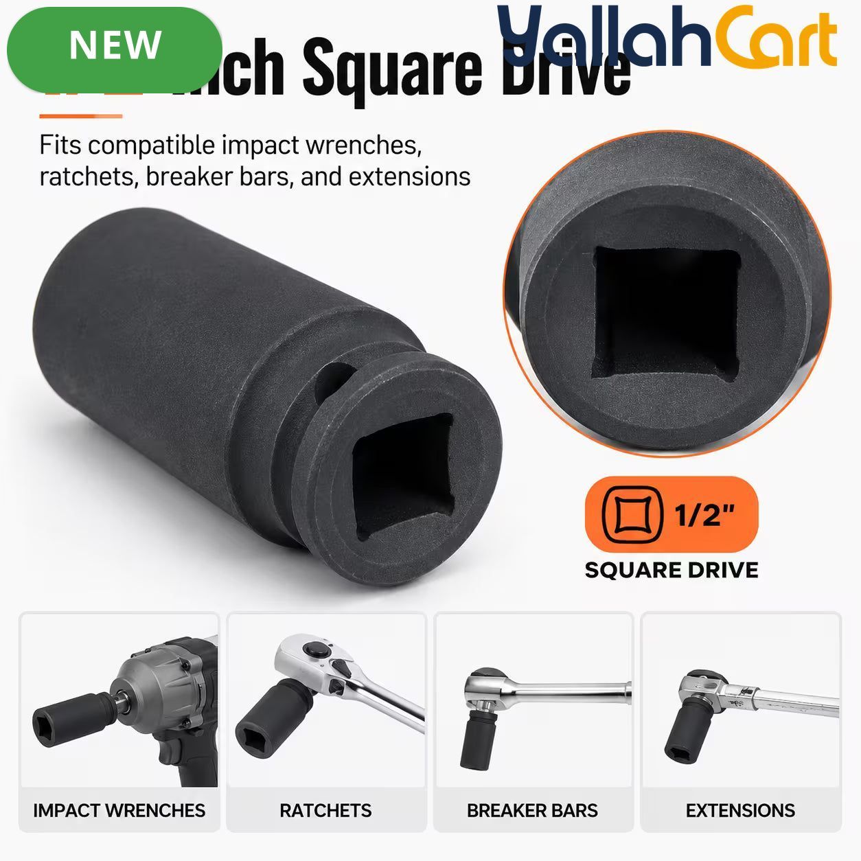 27mm Deep Impact Socket – Black, 1/2-Inch Drive, Long CR-Mo 6-Point Socket for Impact Wrench, Ratchet & Automotive Repair