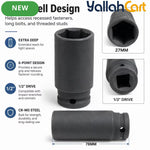 27mm Deep Impact Socket – Black, 1/2-Inch Drive, Long CR-Mo 6-Point Socket for Impact Wrench, Ratchet & Automotive Repair