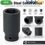 27mm Deep Impact Socket – Black, 1/2-Inch Drive, Long CR-Mo 6-Point Socket for Impact Wrench, Ratchet & Automotive Repair