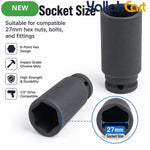 27mm Deep Impact Socket – Black, 1/2-Inch Drive, Long CR-Mo 6-Point Socket for Impact Wrench, Ratchet & Automotive Repair