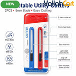 2pcs Utility Cutter Set – Red & Blue, 9mm Snap-Off Blade, Automatic Locking Box Cutter, Compact Craft Knife for Office, School, DIY & Box Opening