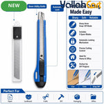 9mm Utility Knife Set – Blue, Automatic Lock Snap-Off Box Cutter, Carbon Steel Blade, 5 Replacement Blades, ABS Handle for Office, Crafts & DIY