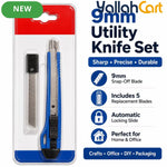 9mm Utility Knife Set – Blue, Automatic Lock Snap-Off Box Cutter, Carbon Steel Blade, 5 Replacement Blades, ABS Handle for Office, Crafts & DIY