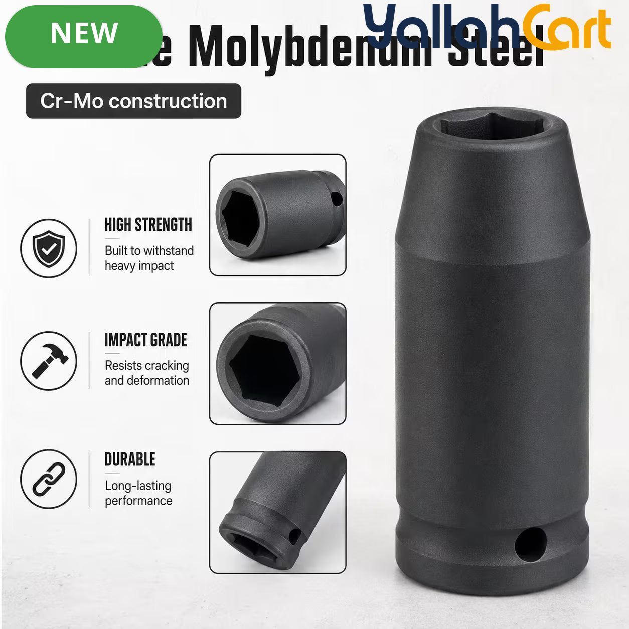12mm Deep Impact Socket – Black, 1/2-Inch Drive, 6-Point CR-Mo Steel Socket, Long Reach for Impact Wrench, Ratchet & Breaker Bar