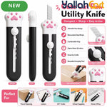 Mini Cat Paw Utility Knife – Black & Pink, Retractable Pocket Box Cutter, Cute Plastic Paper Slitter for Packages, Crafts, Office & DIY