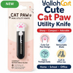 Mini Cat Paw Utility Knife – Black & Pink, Retractable Pocket Box Cutter, Cute Plastic Paper Slitter for Packages, Crafts, Office & DIY