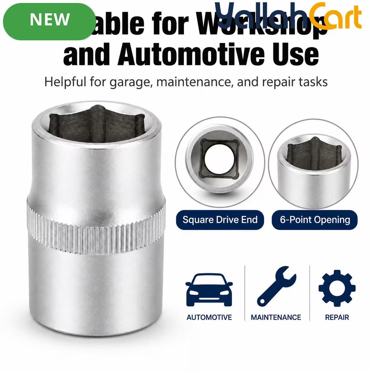1/2-Inch Socket – Silver, 1/2-Inch Square Drive, 6-Point CR-V Chrome Vanadium Steel Socket for Ratchet, Breaker Bar & Automotive Repair