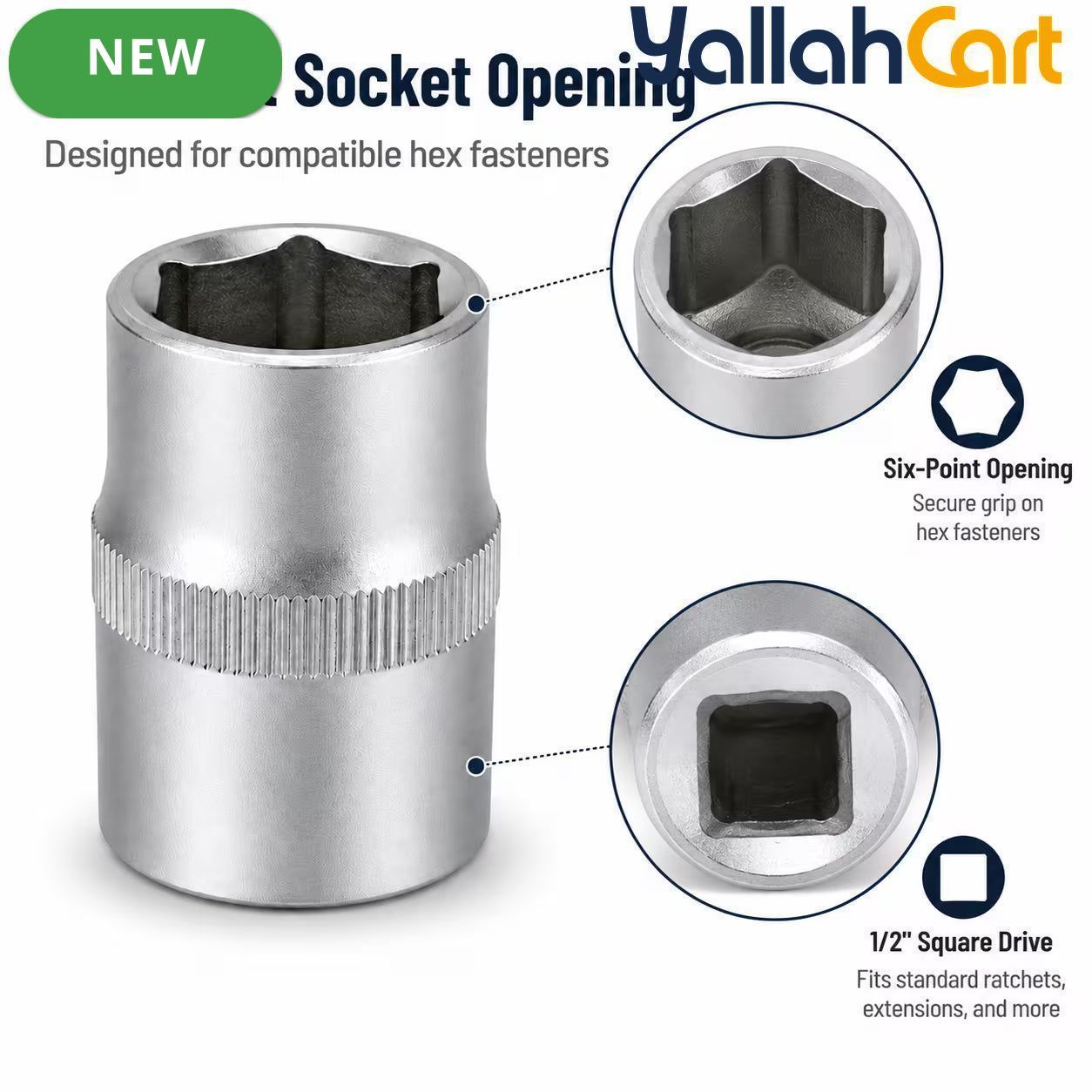 1/2-Inch Socket – Silver, 1/2-Inch Square Drive, 6-Point CR-V Chrome Vanadium Steel Socket for Ratchet, Breaker Bar & Automotive Repair