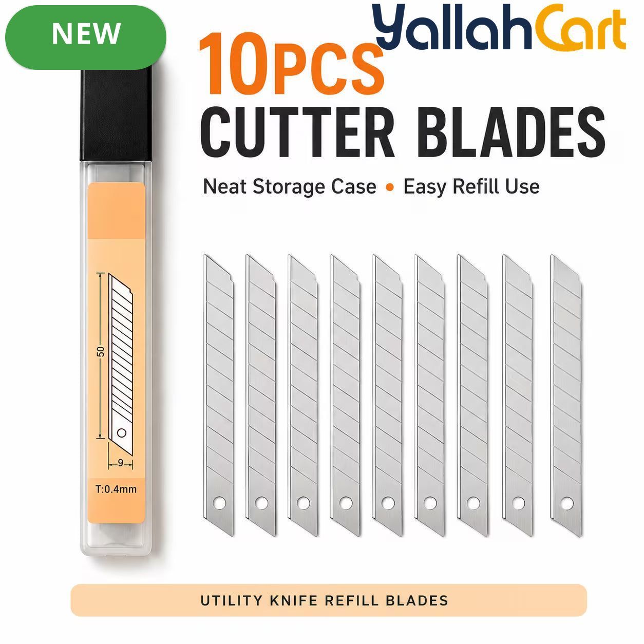10pcs Snap-Off Utility Knife Blades – Silver, 0.4mm Carbon Steel Replacement Cutter Blades for Box Cutter, Paper, Cardboard, Crafts & DIY
