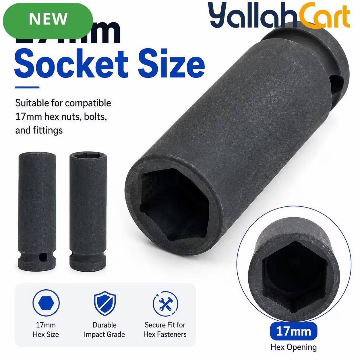 17mm Deep Impact Socket – Black, 1/2-Inch Square Drive, 6-Point CR-Mo Steel Socket for Impact Wrench, Ratchet, Breaker Bar & Automotive Repair