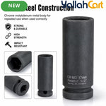 17mm Deep Impact Socket – Black, 1/2-Inch Square Drive, 6-Point CR-Mo Steel Socket for Impact Wrench, Ratchet, Breaker Bar & Automotive Repair