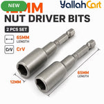 2pcs 12mm Magnetic Nut Driver Bits – Black, 65mm Long CR-V Steel Hex Socket Set for Drill, Screwdriver, DIY Repair & Workshop Use