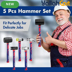 5pcs Hammer Set – Black & Silver, Fiberglass Handle with Forged Steel Heads for Construction, Carpentry, Workshop & DIY Projects
