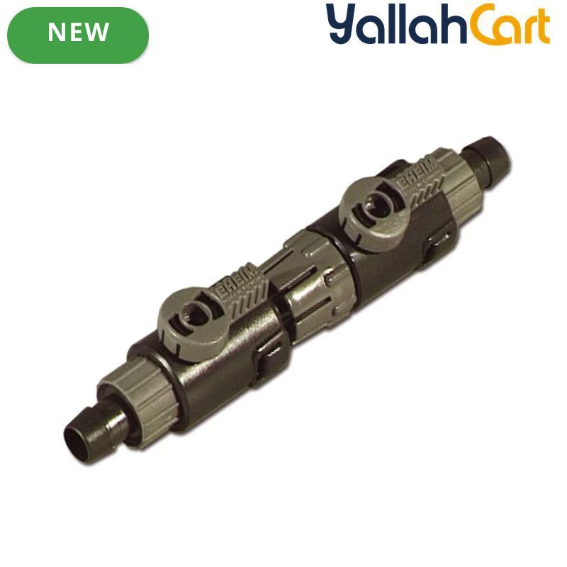 Eheim Double Tap Hose Valve – Black, 12/16mm Brass Connector for Aquarium Filter Hose, Water Flow Control & Maintenance