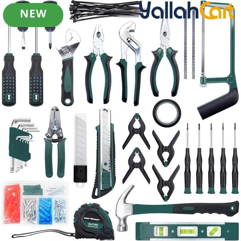 238pcs Home & Auto Tool Kit – Green, Complete Hand Tool Set with Storage Box, Wrenches, Sockets & Accessories for Garage, Home Repair & DIY Projects