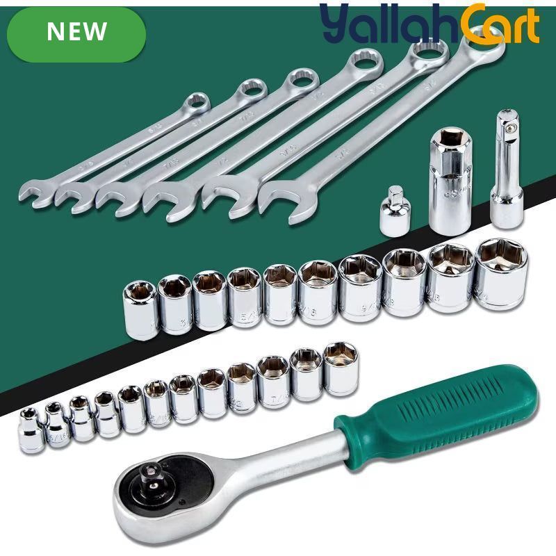 238pcs Home & Auto Tool Kit – Green, Complete Hand Tool Set with Storage Box, Wrenches, Sockets & Accessories for Garage, Home Repair & DIY Projects