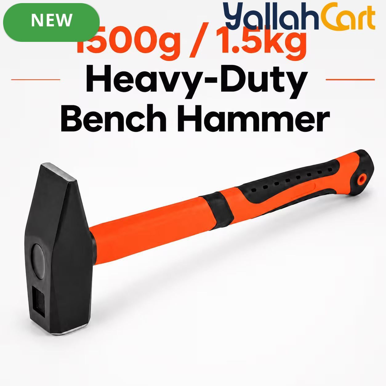 1500g Bench Hammer – Black & Silver, Fiberglass Handle with Rubber Grip and Heavy-Duty Steel Head for Workshop, Construction, Repair & DIY Use