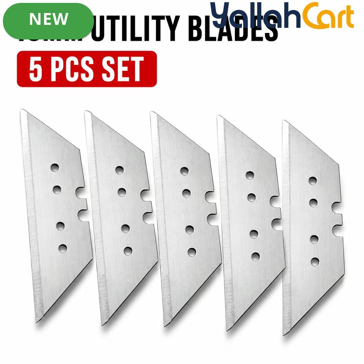 18mm Utility Knife Replacement Blades – Silver, 5pcs Multi-Hole Sharp Straight-Edge Steel Blades for Box Cutter, Scraper, Packaging, Crafts & DIY Use