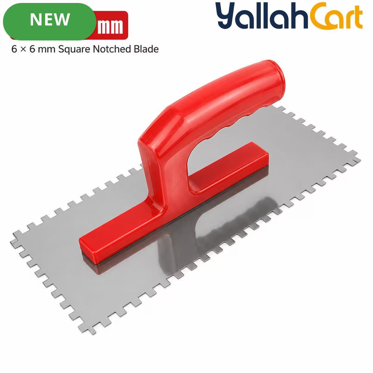 280 × 130mm Notched Trowel – Silver & Red, Stainless Steel 6 × 6mm Square-Tooth Tile Adhesive Spreader with Ergonomic Handle for Flooring, Wall Tiles, Plaster & Construction Use