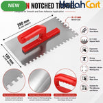 280 × 130mm Notched Trowel – Silver & Red, Stainless Steel 6 × 6mm Square-Tooth Tile Adhesive Spreader with Ergonomic Handle for Flooring, Wall Tiles, Plaster & Construction Use