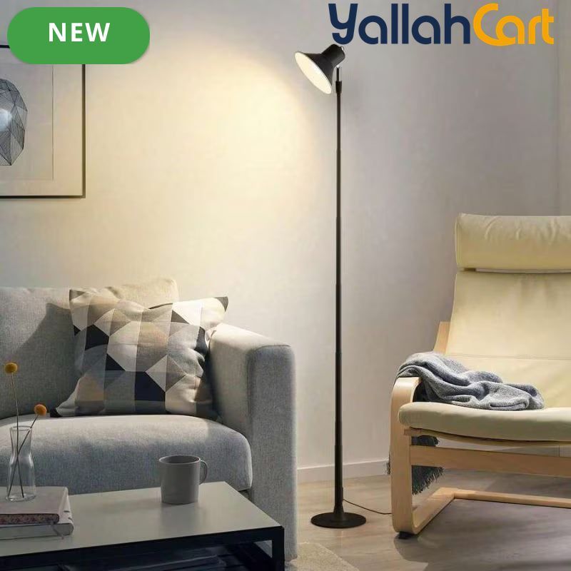 1pc Modern Floor Lamp - Black, USB Powered Dimmable Pole Lamp, Adjustable Height, Built-In USB Port, Downlight Design, Plug-and-Play Table & Floor Lamp for Living Room, Bedroom, Desk & Office