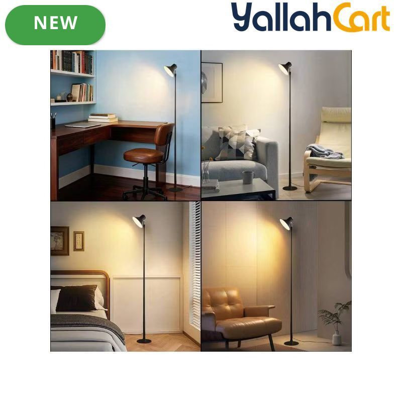 1pc Modern Floor Lamp - Black, USB Powered Dimmable Pole Lamp, Adjustable Height, Built-In USB Port, Downlight Design, Plug-and-Play Table & Floor Lamp for Living Room, Bedroom, Desk & Office