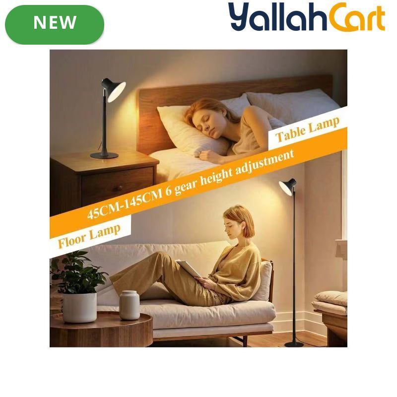 1pc Modern Floor Lamp - Black, USB Powered Dimmable Pole Lamp, Adjustable Height, Built-In USB Port, Downlight Design, Plug-and-Play Table & Floor Lamp for Living Room, Bedroom, Desk & Office