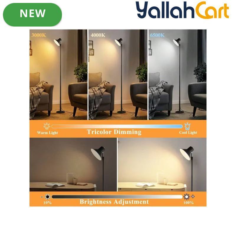 1pc Modern Floor Lamp - Black, USB Powered Dimmable Pole Lamp, Adjustable Height, Built-In USB Port, Downlight Design, Plug-and-Play Table & Floor Lamp for Living Room, Bedroom, Desk & Office