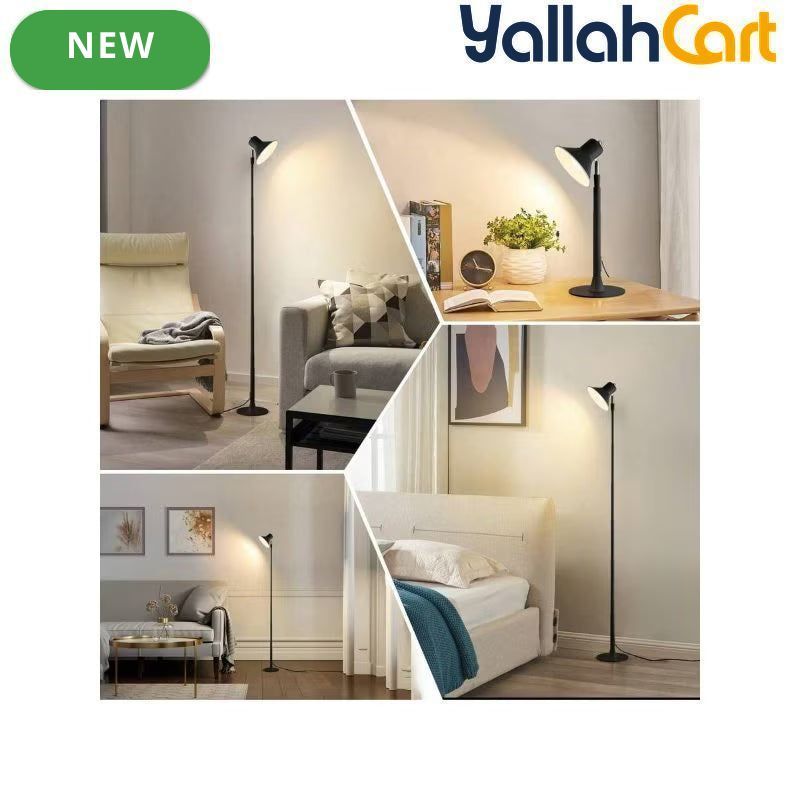 1pc Modern Floor Lamp - Black, USB Powered Dimmable Pole Lamp, Adjustable Height, Built-In USB Port, Downlight Design, Plug-and-Play Table & Floor Lamp for Living Room, Bedroom, Desk & Office