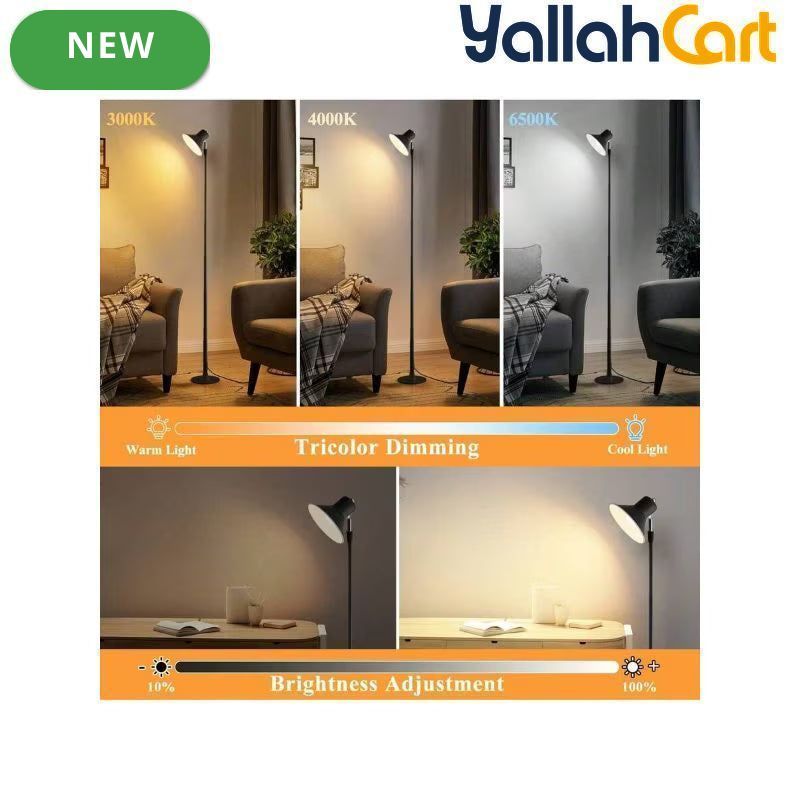 1pc Modern Floor Lamp - Black, USB Powered Dimmable Pole Lamp, Adjustable Height, Built-In USB Port, Downlight Design, Plug-and-Play Table & Floor Lamp for Living Room, Bedroom, Desk & Office