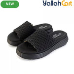 Women’s Ruched Platform Slide Sandals – Open-Toe Wedge Shoes with Braided Straps