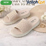 Women’s Ruched Platform Slide Sandals – Open-Toe Wedge Shoes with Braided Straps