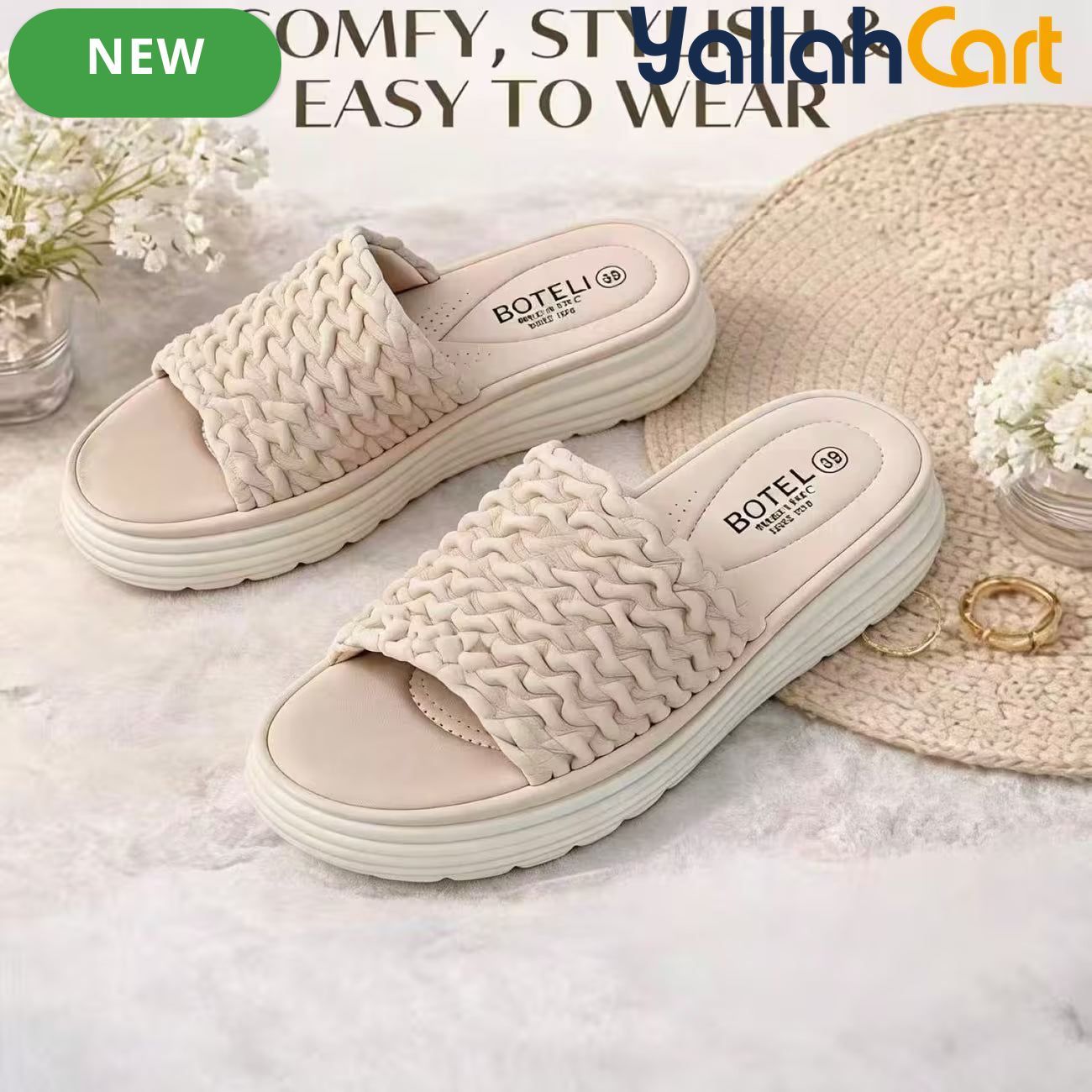 Women’s Ruched Platform Slide Sandals – Open-Toe Wedge Shoes with Braided Straps