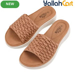 Women’s Ruched Platform Slide Sandals – Open-Toe Wedge Shoes with Braided Straps
