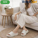 Women’s Ruched Platform Slide Sandals – Open-Toe Wedge Shoes with Braided Straps